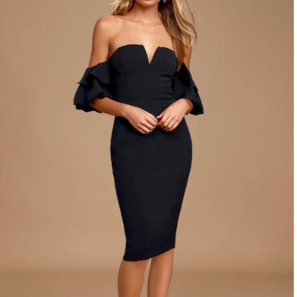Puff Sleeve Off-the-Shoulder Bodycon Midi Dress